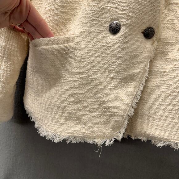 Banana Republic Blazer Womens 14 Cream Textured Coastal Fringe Hem Lined Jacket - Picture 5 of 8